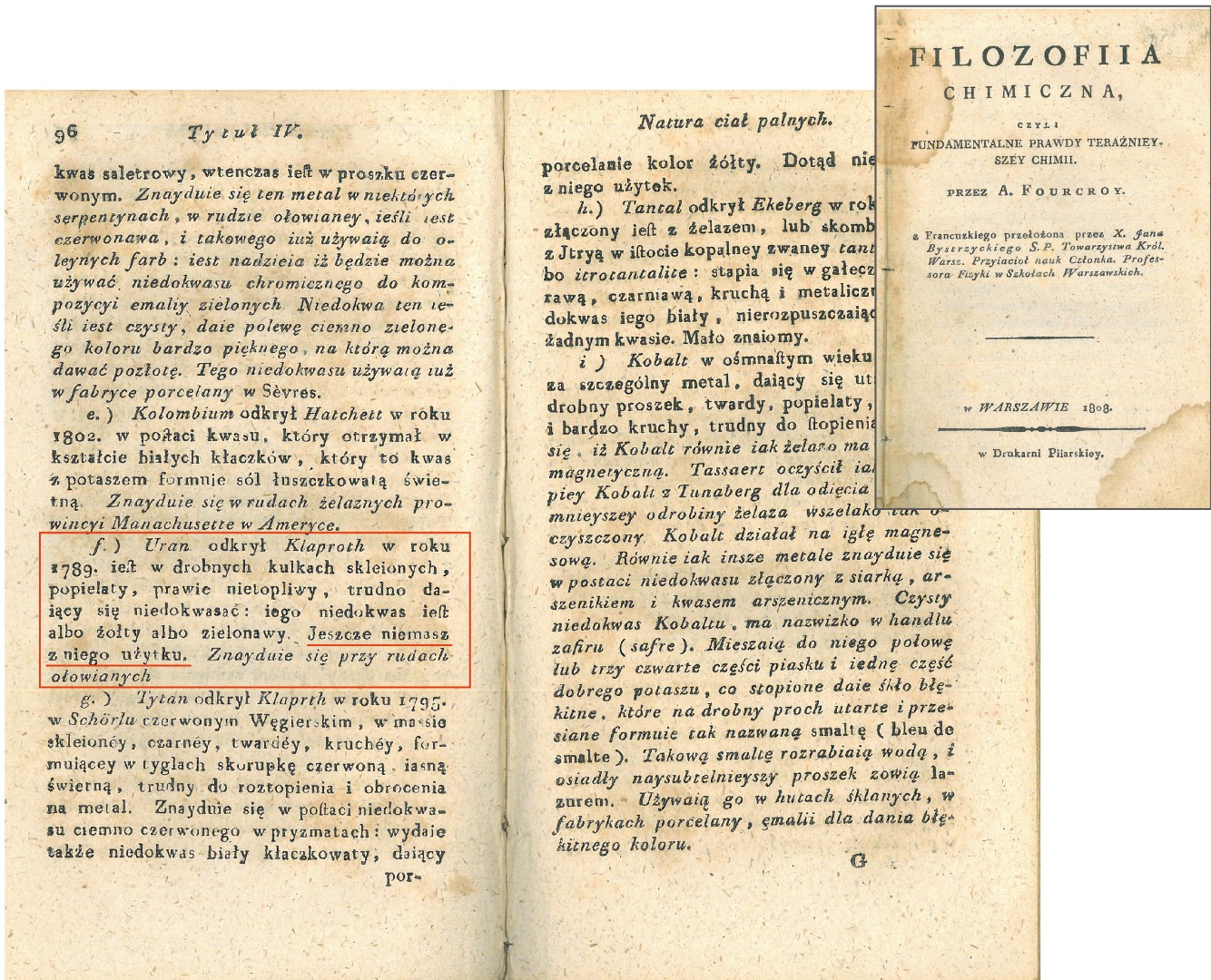 Karta z książki „Filozofiia chimiczna” z 1808 roku